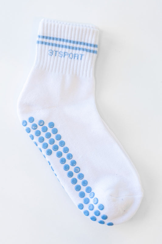 Pilates Grip Sock - White & Sky Blue