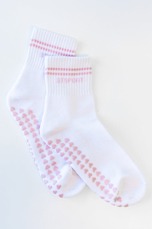 Pilates Heart Grip Sock - White & Pink