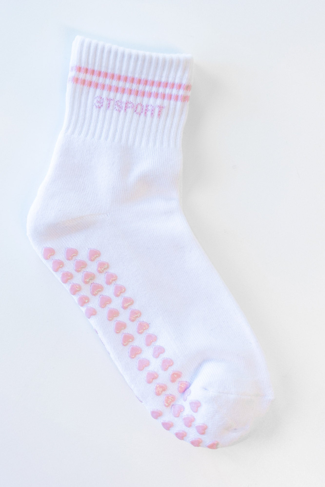 Pilates Heart Grip Sock - White & Pink